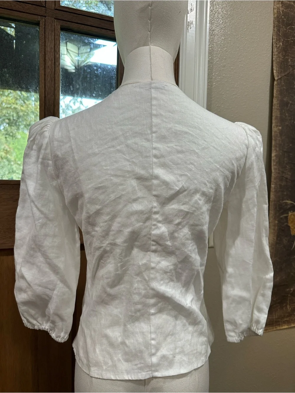 Reformation Anton Linen Button Front Puff Sleeve Top White Size 4